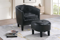 Sleek Modern Black Accent Chair w Ottoman Fabric Upholstered Round Backrest Compact Chair Faux Leather