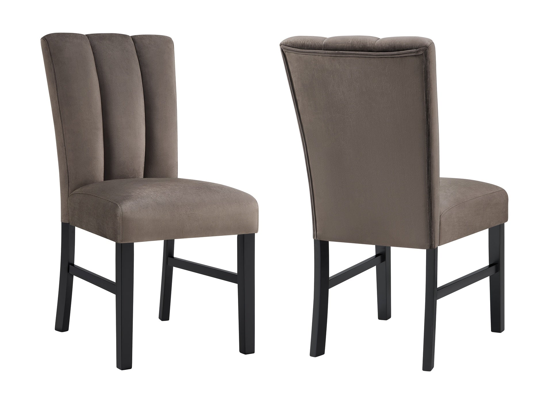 Beautiful Black/Brown Dining Chair Mocha-toned Fully Upholstered Channel-tufted Microfiber Set of 2