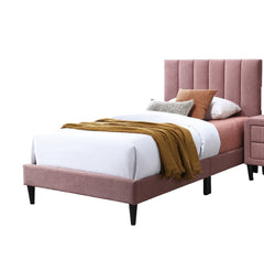 1pc Full Size Bed Pink Finish Channel Tufted Adjustable Headboard Middle Support Legs Bedroom Furniture