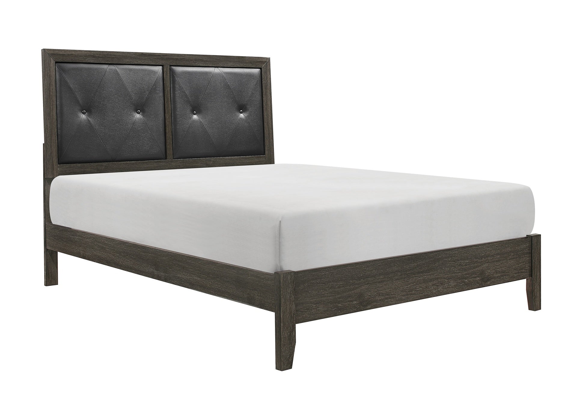 Contemporary Design Dark Gray Finish Queen Bed 1pc Button-Tufted Faux Leather Upholstered Headboard Wooden Bedroom Furniture