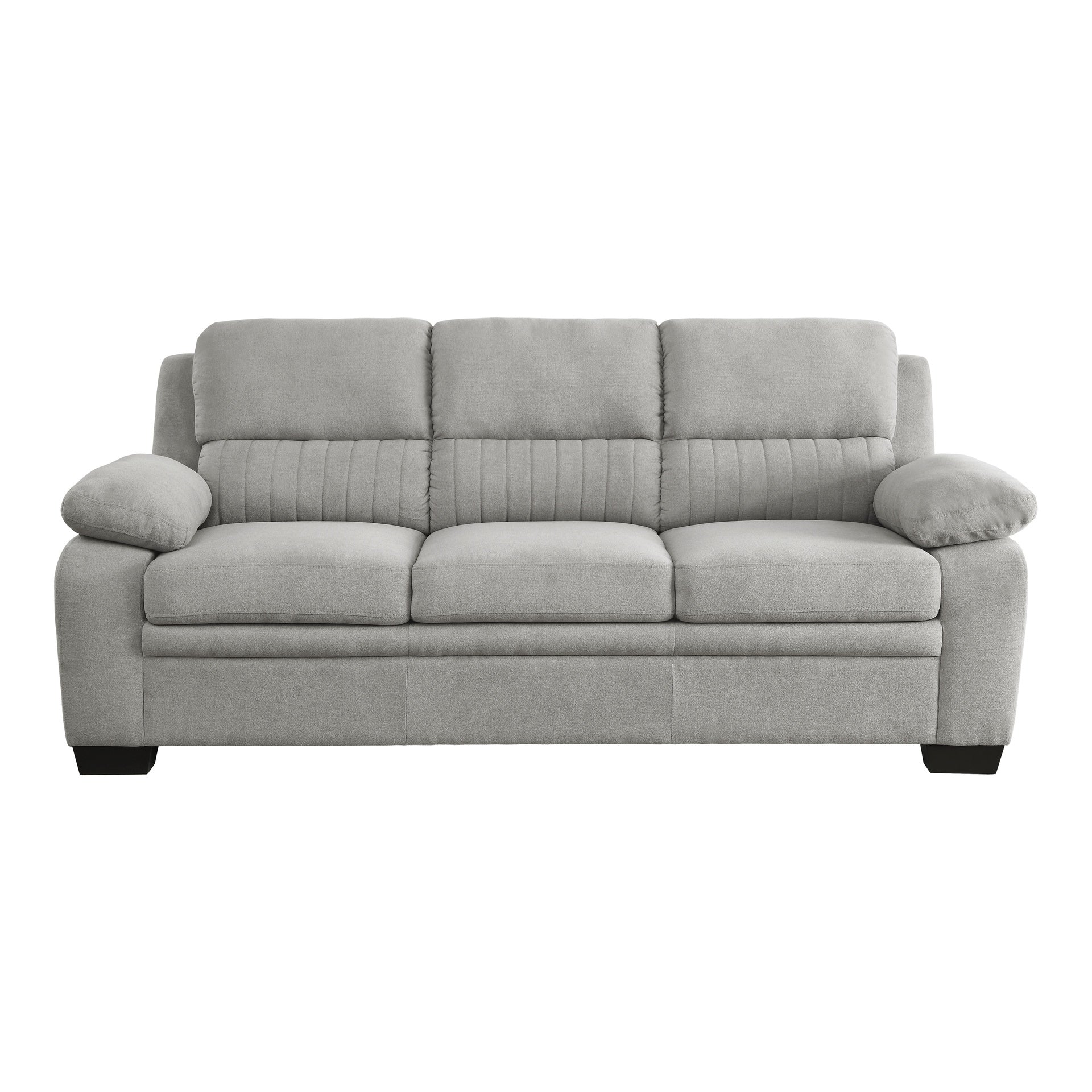 Modern Living Room 2pc Sofa Set Plush Comfortable Sofa Loveseat Set Gray Textured Fabric Channel Tufting Solid Wood Frame Furniture