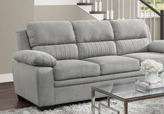 Modern Living Room 2pc Sofa Set Plush Comfortable Sofa Loveseat Set Gray Textured Fabric Channel Tufting Solid Wood Frame Furniture