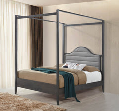 Upholstery Headboard Canopy Full Bed 1pc Wooden Bedroom Furniture