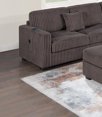 Living Room Corduroy Upholstered Chocolate 4pc Sectional Set RAF/LAF One-Arm Loveseat W/USB, Corner Wedge, Cocktail Ottoman Cushion Couch