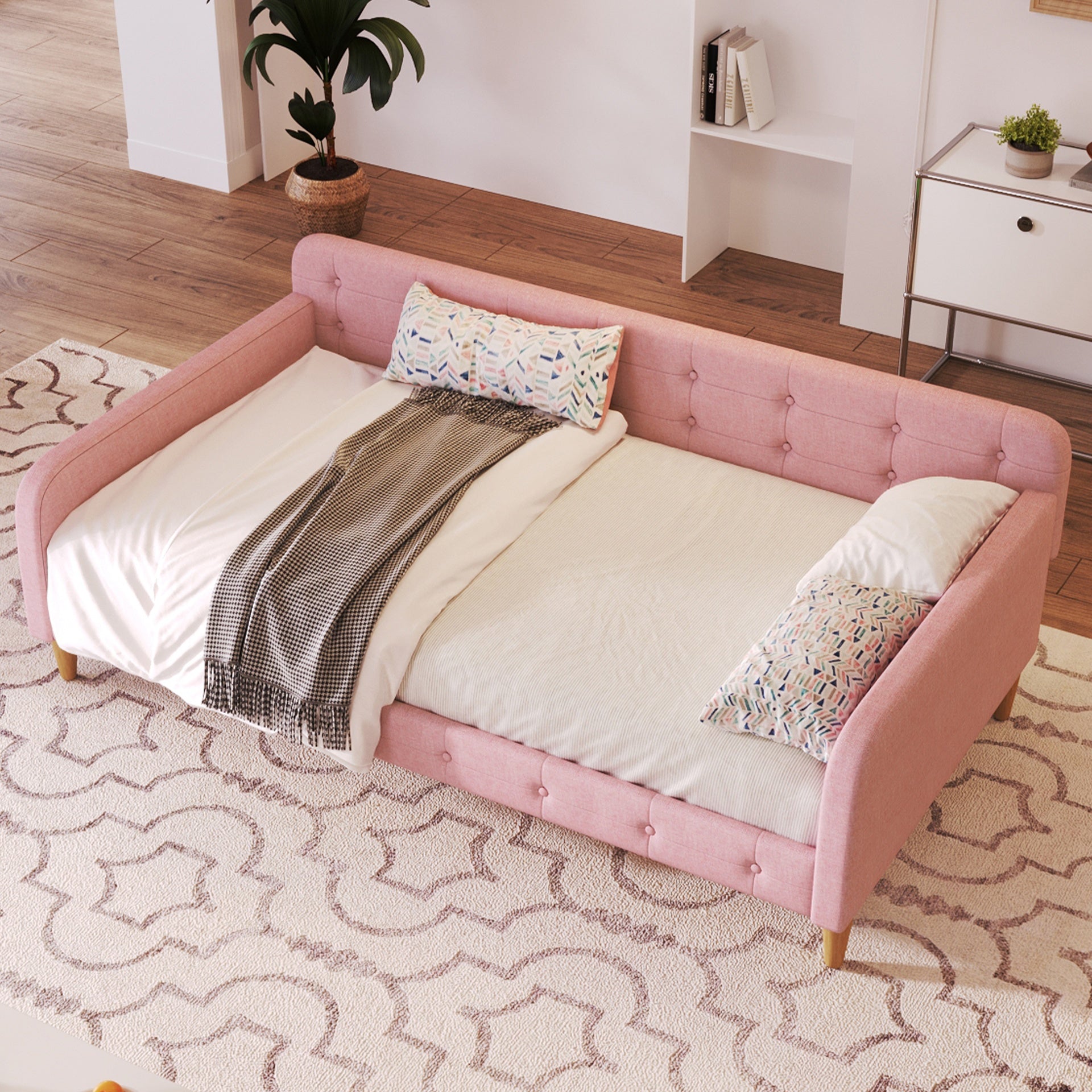 Twin Size Upholstered Daybed with 4 Support Legs, Rubine