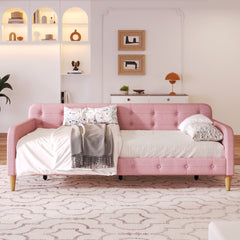 Twin Size Upholstered Daybed with 4 Support Legs, Rubine