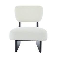 [Set of 2] Modern Beige Lounge Chair with Polyester Upholstery, Sturdy Wood Base With Black Finish, Minimalist and Stylish Accent Seating for Living Room, Bedroom, or Office