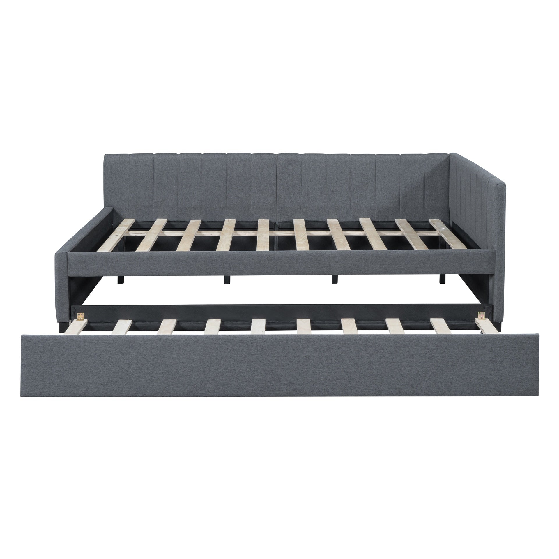 Full Size Upholstered Daybed with Trundle Sofa Bed Frame No Box Spring Needed, Linen Fabric(Gray)