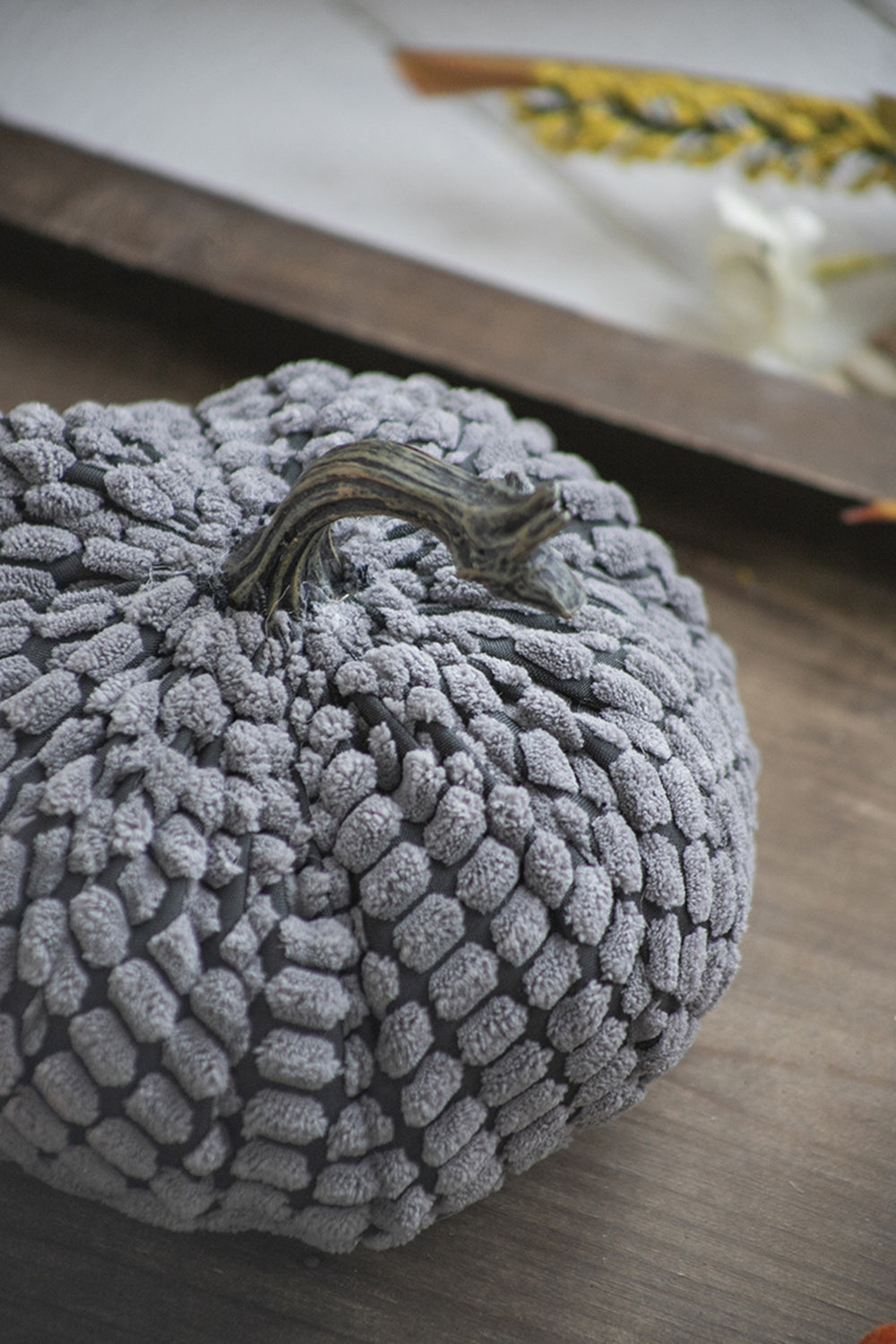 Set of 2, 6.5x6.5x6"H Chenille Weighted Pumpkin Gray, Pumpkin Ornament Decor for Holiday Harvest Festival Fall Festival & Thanksgiving