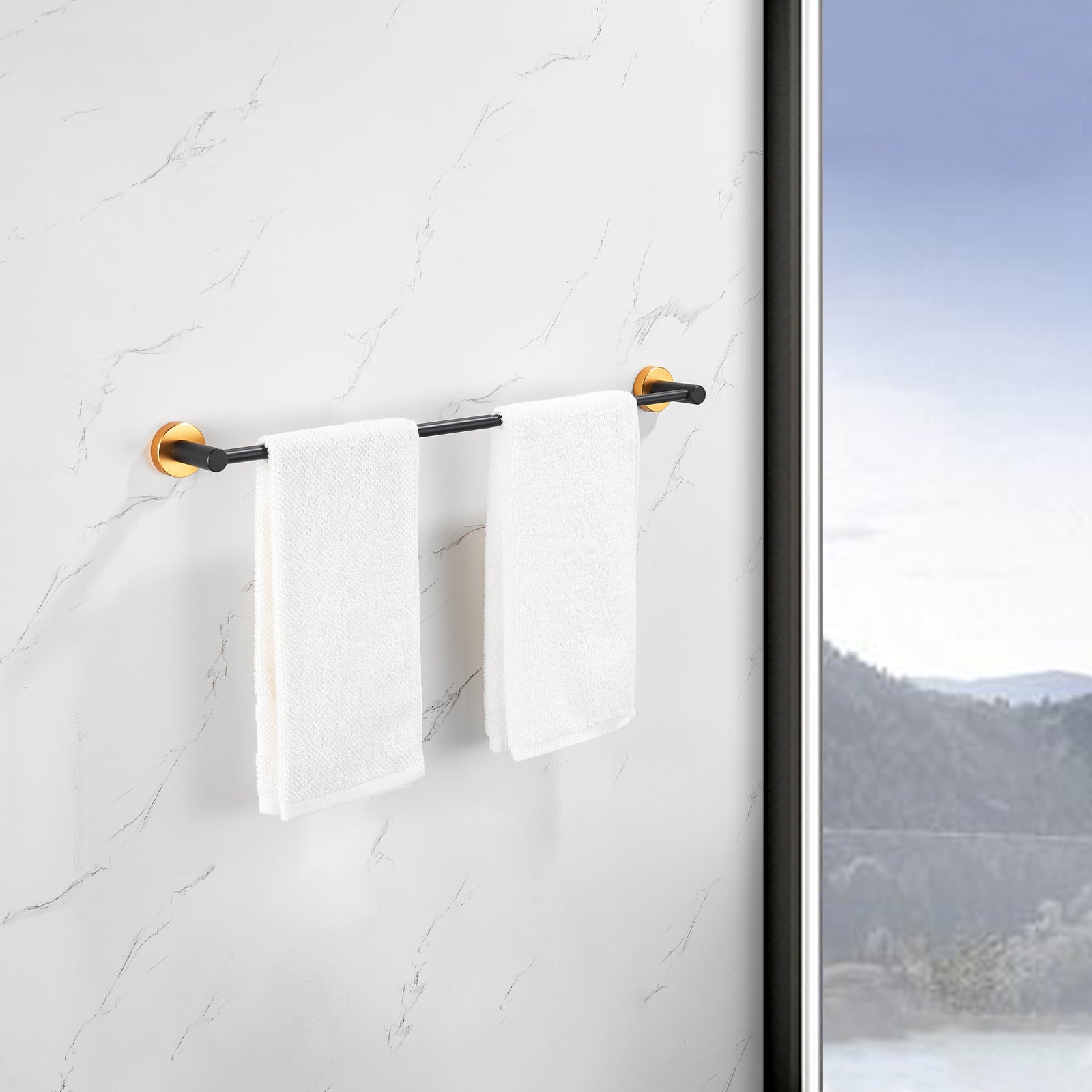 Bathroom Hardware Set, Thicken Space Aluminum 3 PCS Towel bar Set- Black Gold 16-27 Inches Adjustable Bathroom Accessories Set