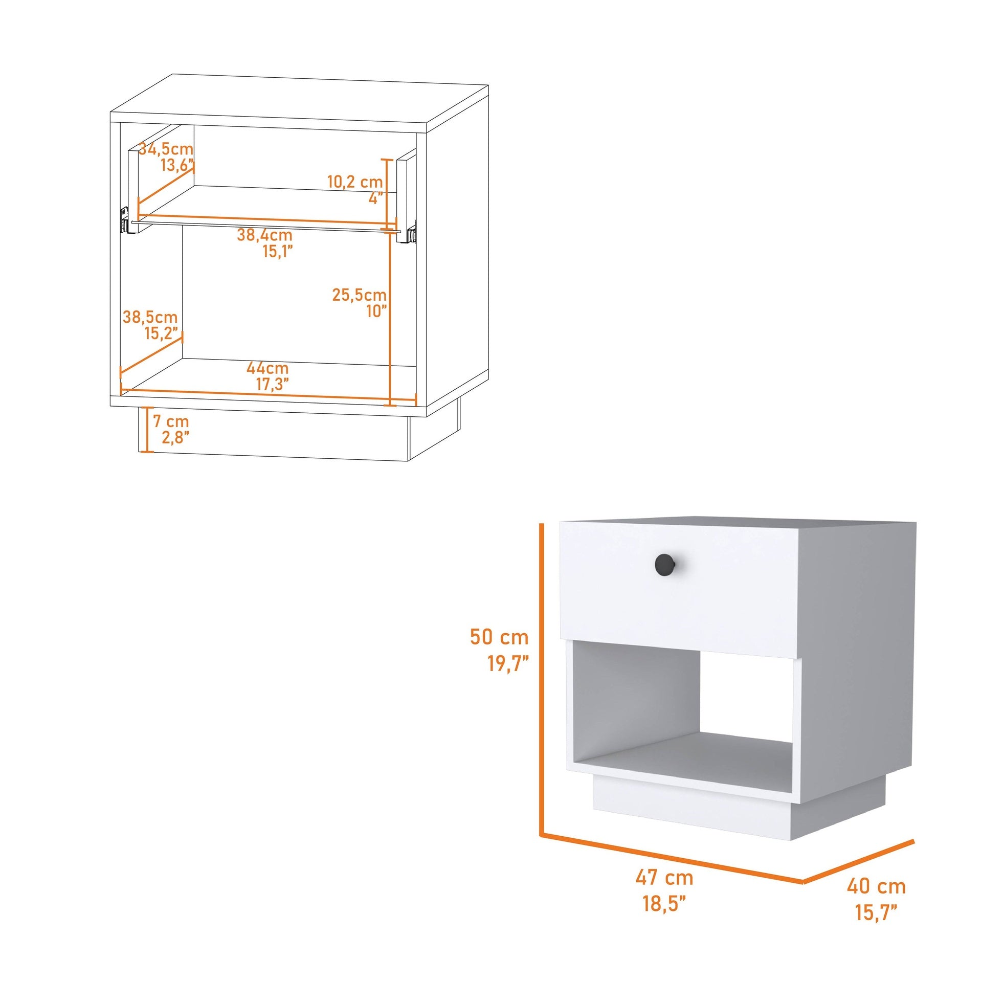Myrtle 2 Drawers Nightstand, Bedside Table with Metal Handles