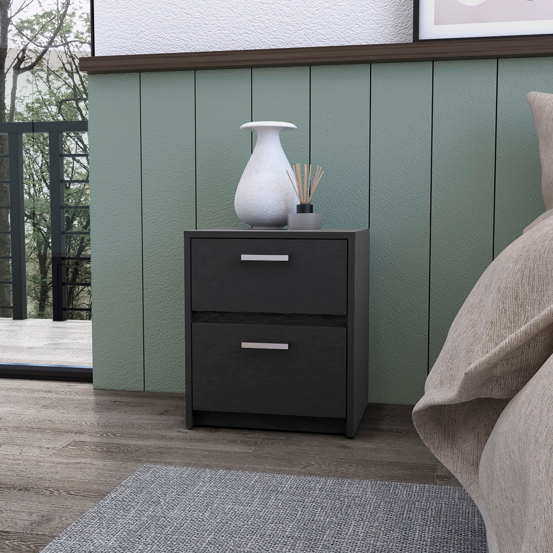 Myrtle 2 Drawers Nightstand, Bedside Table with Metal Handles