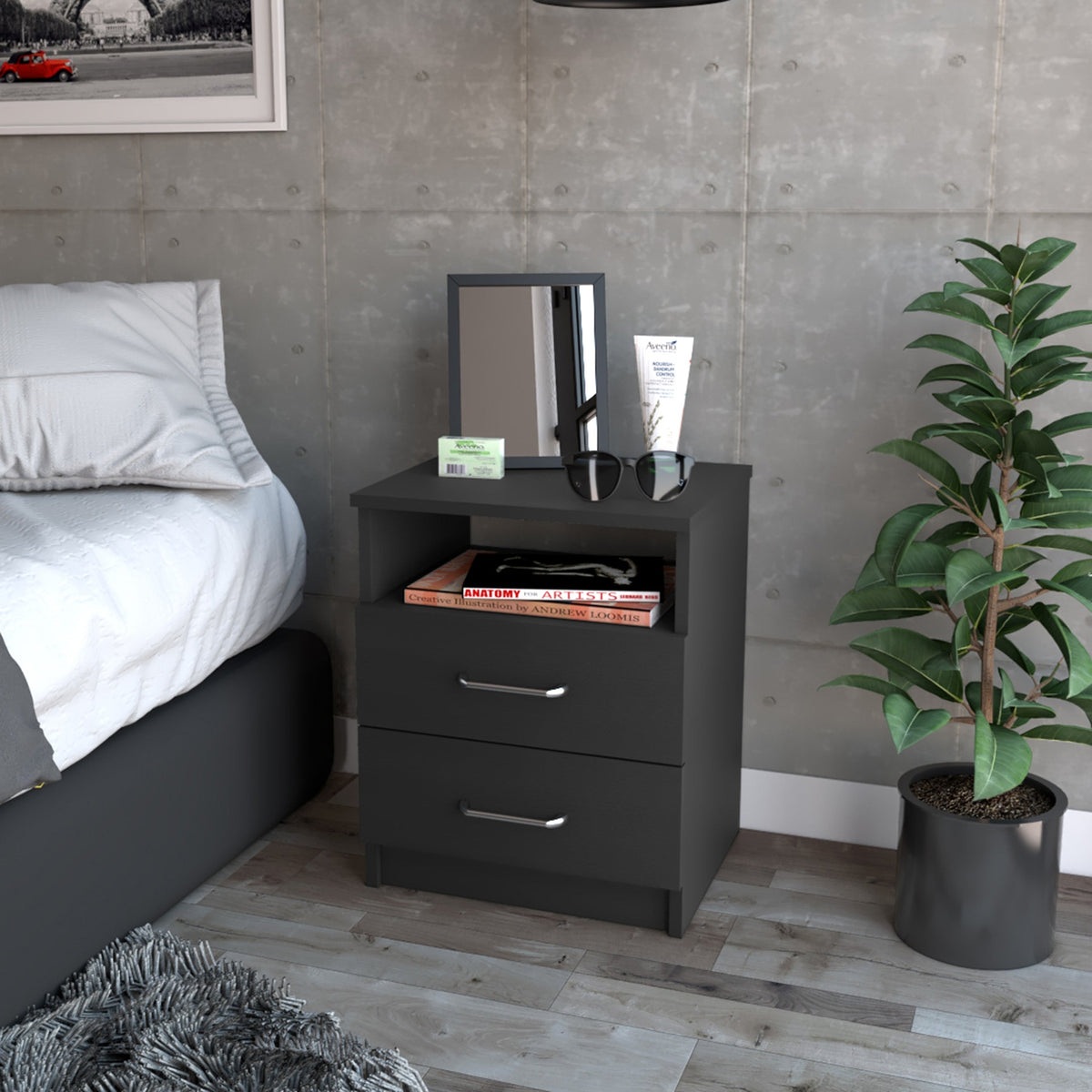 Oklahoma Nightstand,Two Drawers, One Shelf