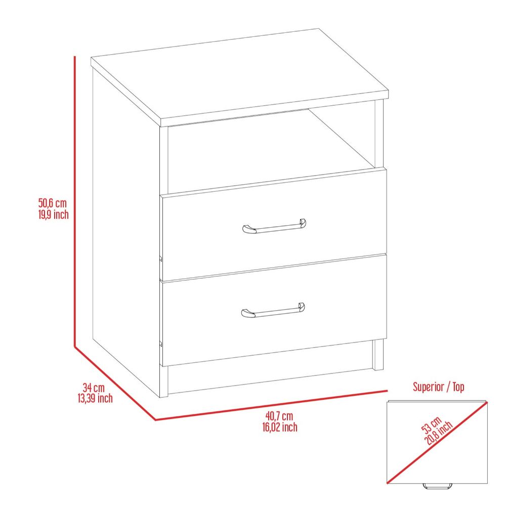 Oklahoma Nightstand,Two Drawers, One Shelf