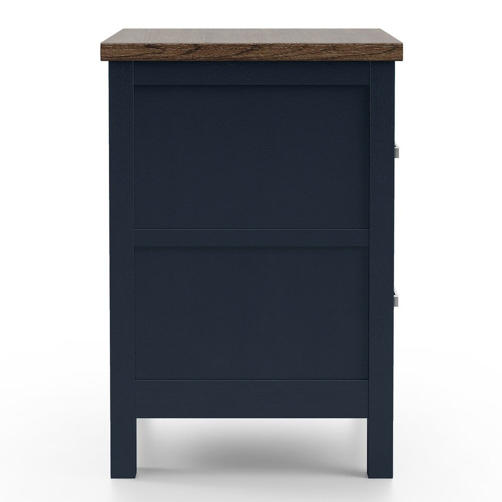 Modern Farmhouse Style 1pc Nightstand Two Tone Design English Dovetail Drawers Nickel Handles Recessed Panel Blue And Dark Brown Finish Bedroom Furniture