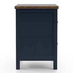 Modern Farmhouse Style 1pc Nightstand Two Tone Design English Dovetail Drawers Nickel Handles Recessed Panel Blue And Dark Brown Finish Bedroom Furniture