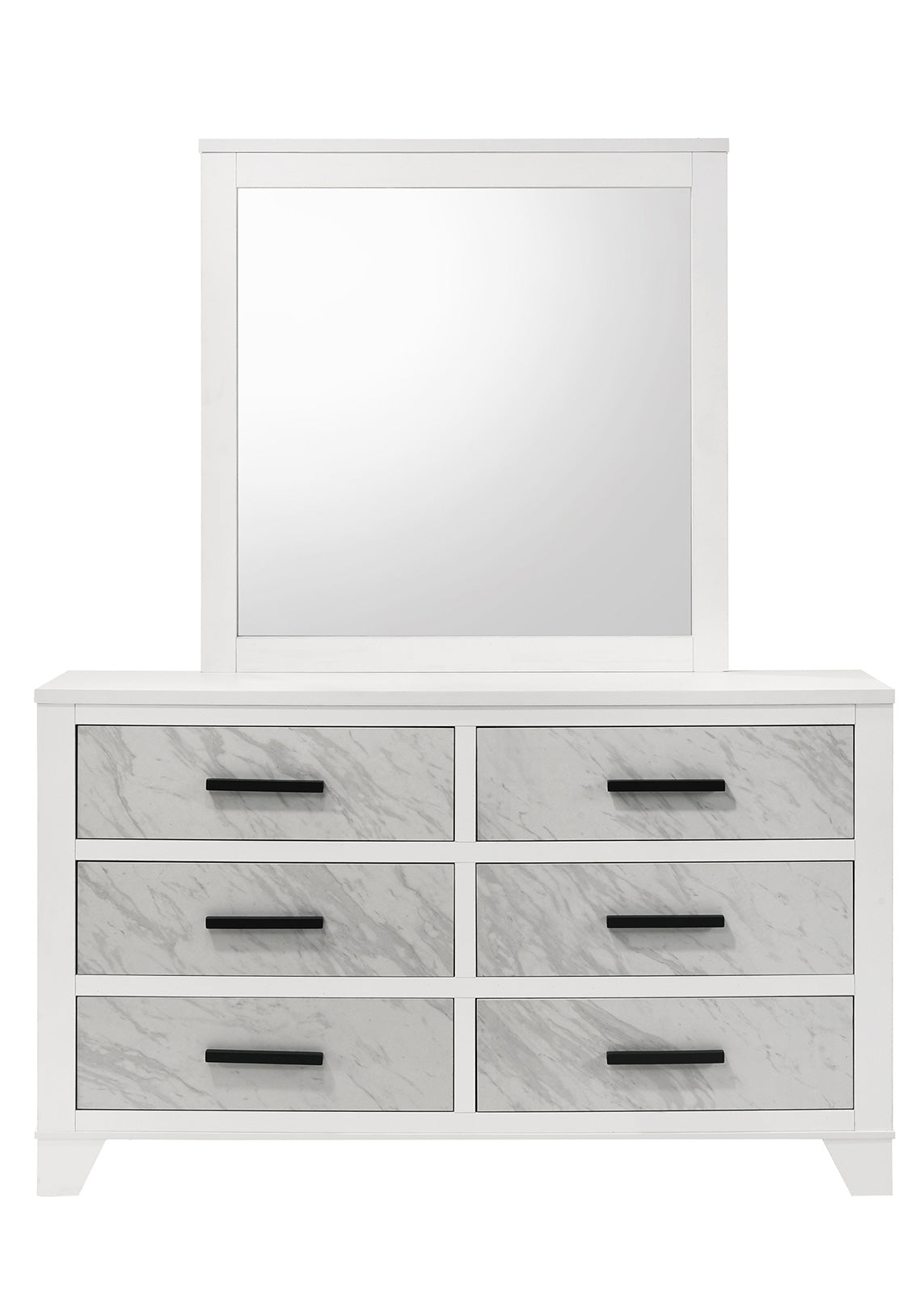 White Color 1pc Dresser Only Faux Marble Inset Black Bar Pulls Metal Center Glide Bedroom Engineered Wood English Dovetail