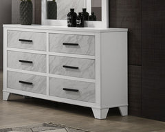 White Color 1pc Dresser Only Faux Marble Inset Black Bar Pulls Metal Center Glide Bedroom Engineered Wood English Dovetail