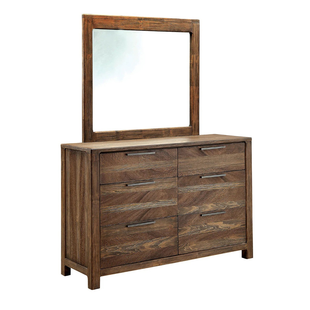 Contemporary 1pc Dresser Only Felt-Lined Top Drawers Black Bar Pull Rustic Natural Tone Bedroom Furniture