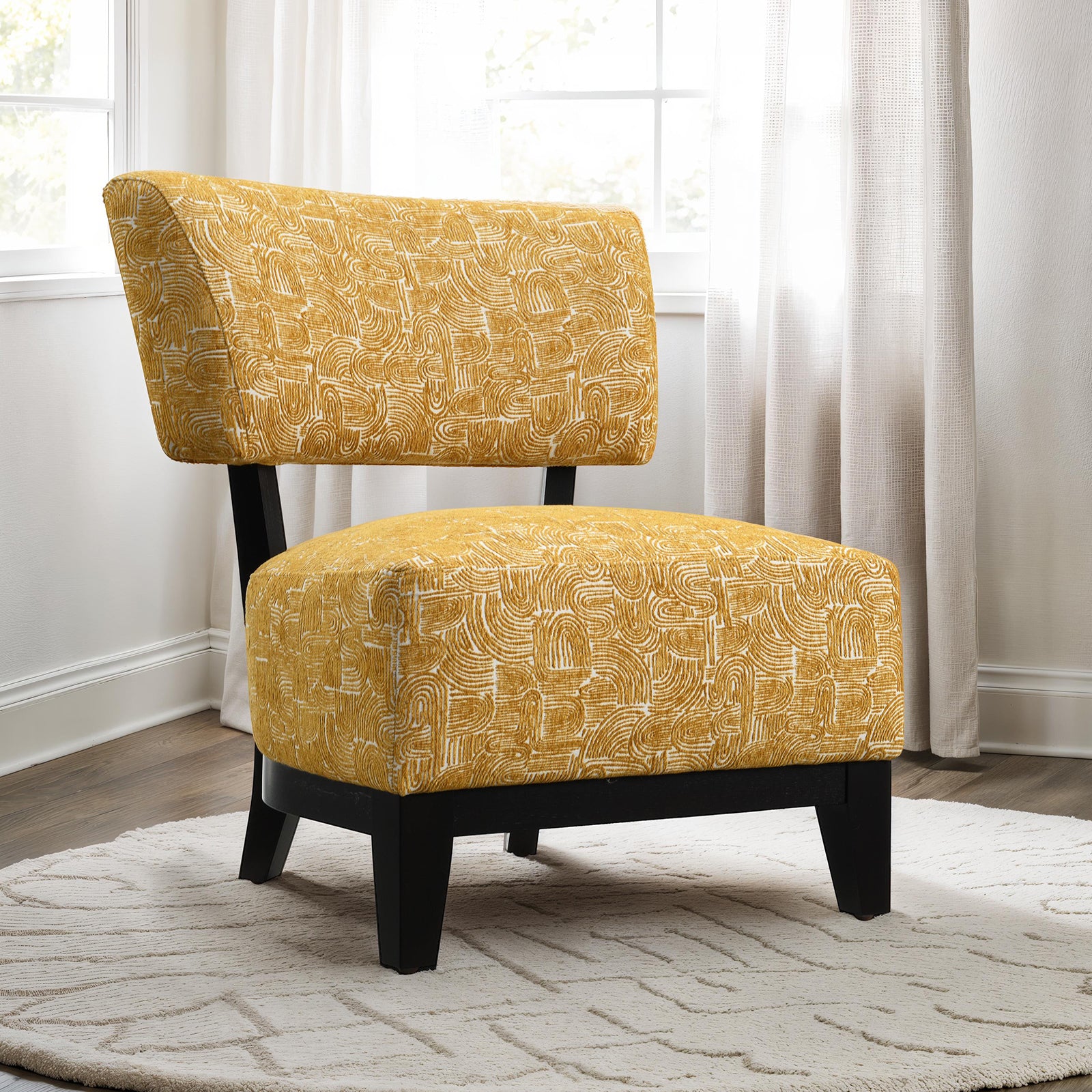Contemporary Style 1pc Accent Chair Tapered Legs Armless Design Angled Back Yellow Finish Primary Living Room