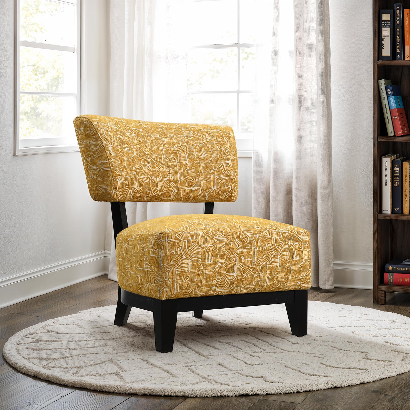 Contemporary Style 1pc Accent Chair Tapered Legs Armless Design Angled Back Yellow Finish Primary Living Room