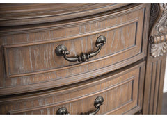 Transitional Style 1pc Chest Weather Oak Finish Dentil Molding Curved Detail Bedroom Furniture