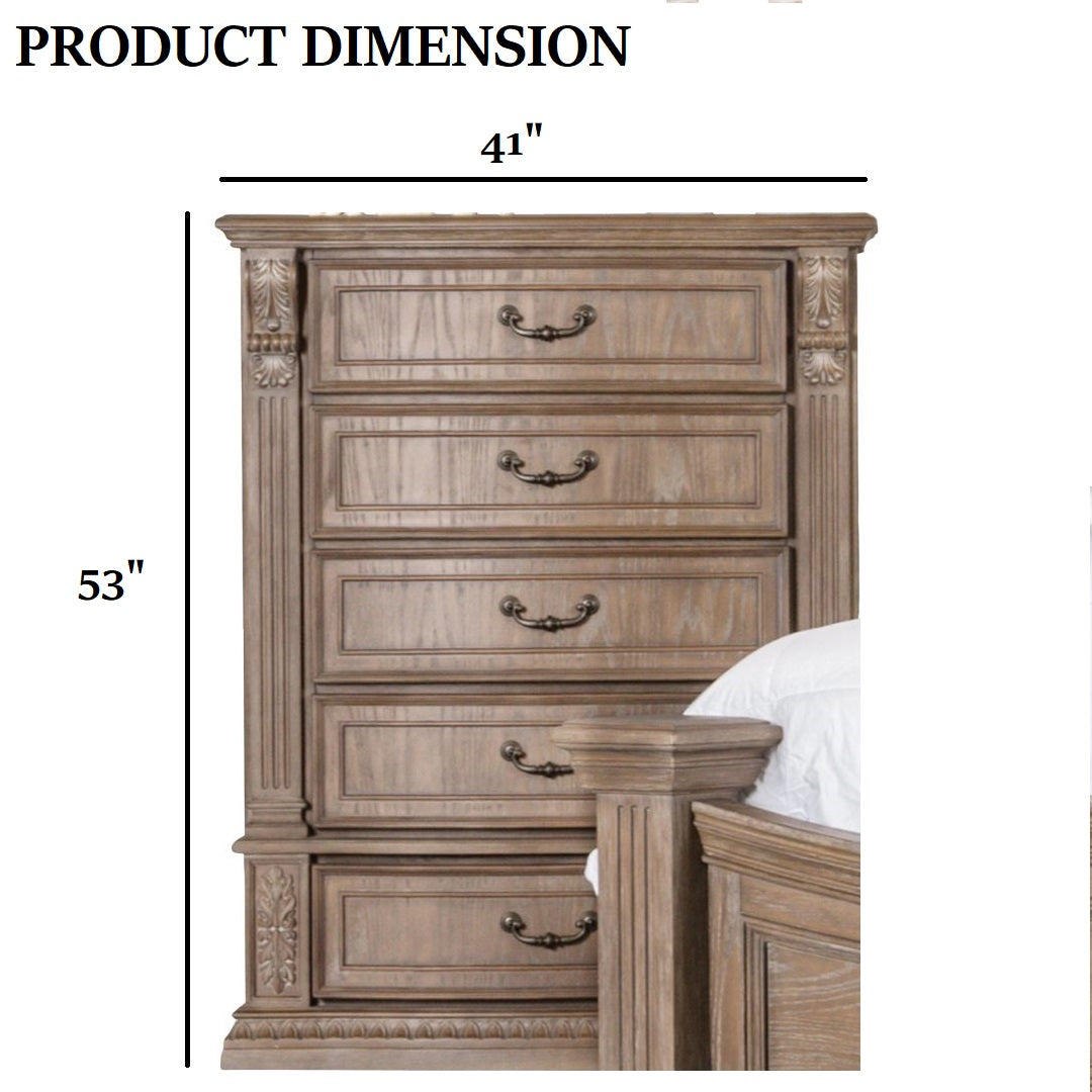Transitional Style 1pc Chest Weather Oak Finish Dentil Molding Curved Detail Bedroom Furniture