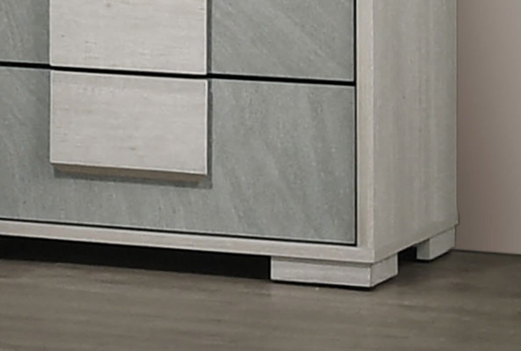 Contemporary Style French Dovetail Drawer Chest 1pc Two Tone Design Center Metal Glides Wooden Panels White Wash And Stone Gray Finish Bedroom Furniture
