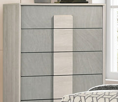 Contemporary Style French Dovetail Drawer Chest 1pc Two Tone Design Center Metal Glides Wooden Panels White Wash And Stone Gray Finish Bedroom Furniture