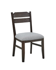2pc Dark Oak Finish Chair Dining Room Wooden Frame Gray Upholstery Seat Furniture
