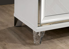 White Finish Contemporary Style 1pc Chest Acrylic Legs Embossed Art Deco Diamond Faux Drawers Handles