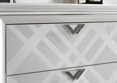 White Finish Contemporary Style 1pc Chest Acrylic Legs Embossed Art Deco Diamond Faux Drawers Handles