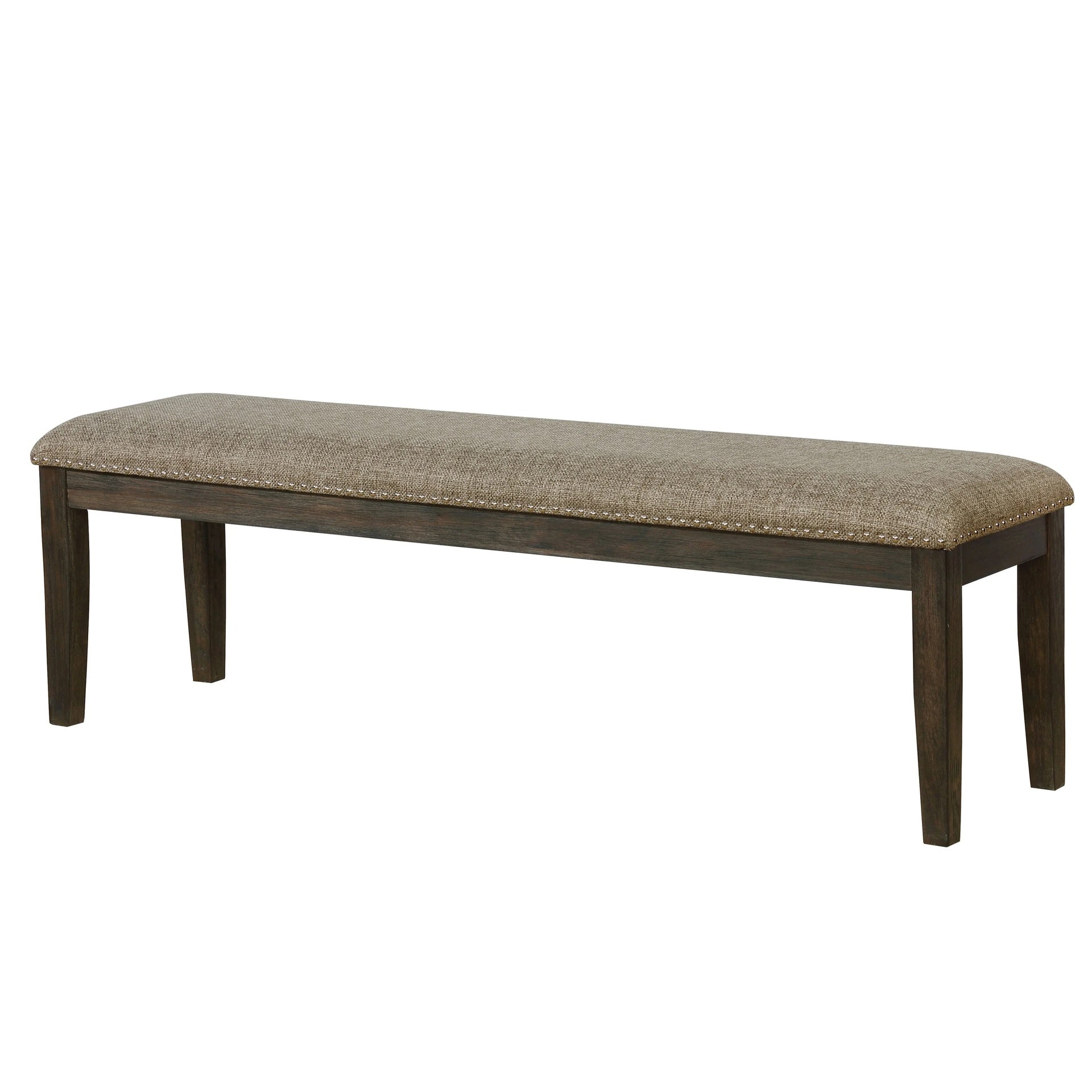 Transitional Modern Style Espresso Frame 1pc Bench Padded Seat Back Nailhead Trim Warm Gray Fabric