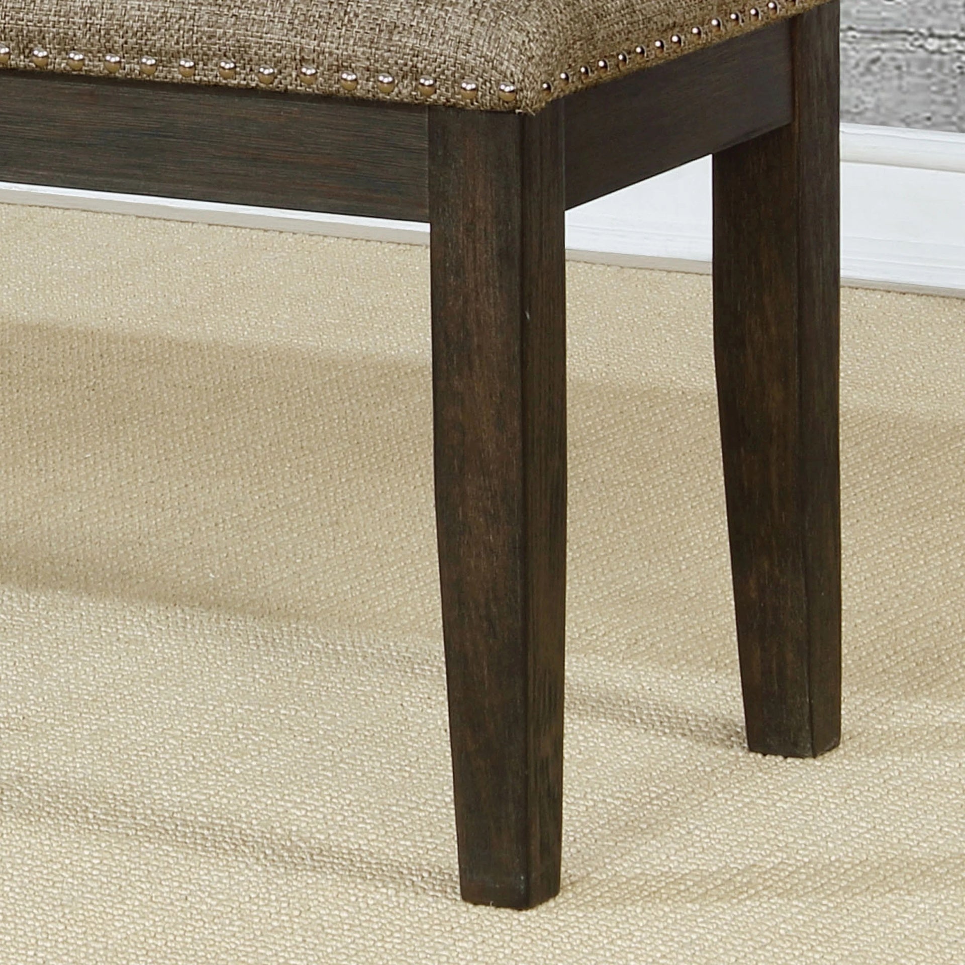 Transitional Modern Style Espresso Frame 1pc Bench Padded Seat Back Nailhead Trim Warm Gray Fabric