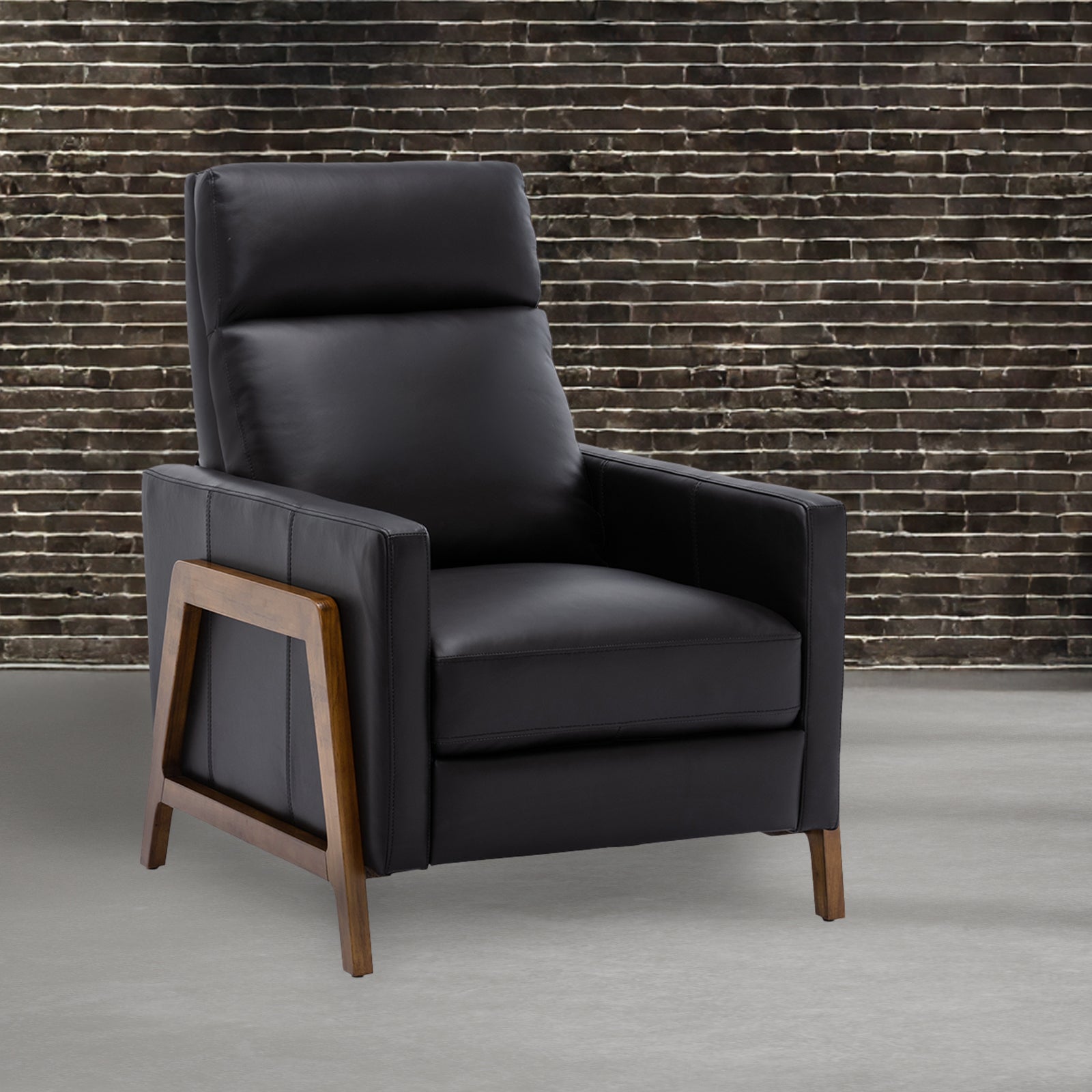 Richland Leather Push Back Recliner - Black