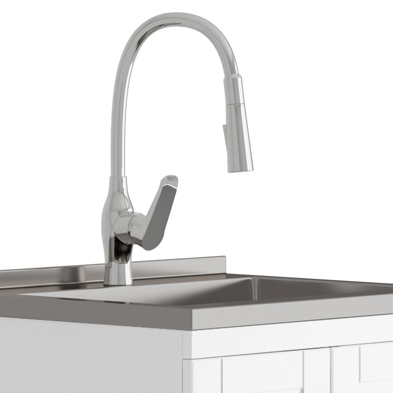 Reed - Deluxe 24" Laundry Cabinet with Pull-out Faucet and Stainless Steel Sink - White