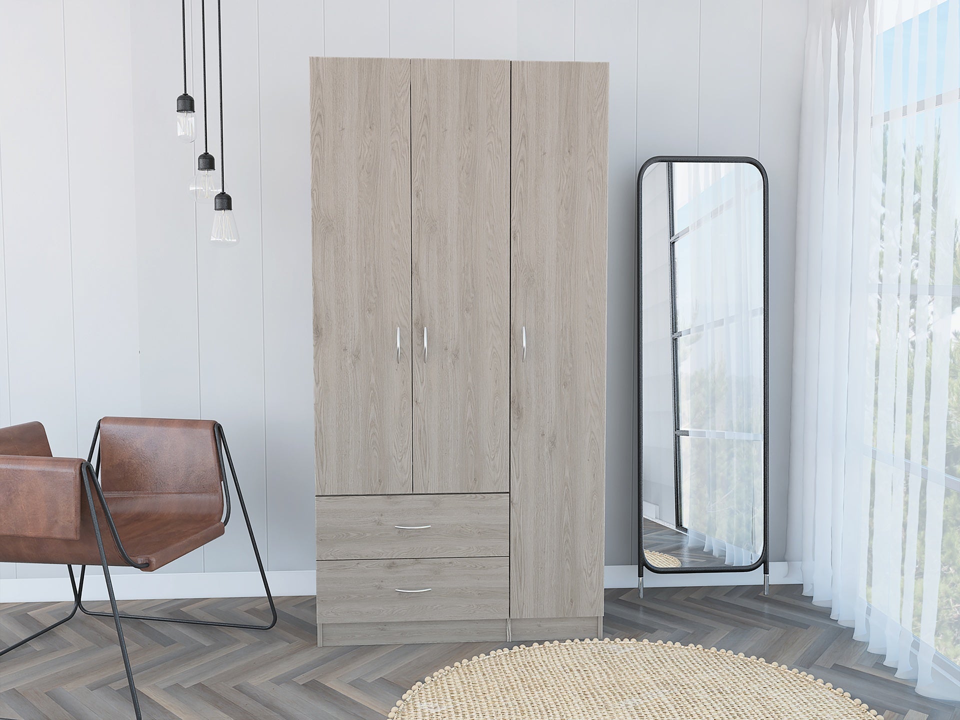 Eureka Three Door Armoire, Two Drawers, Rod