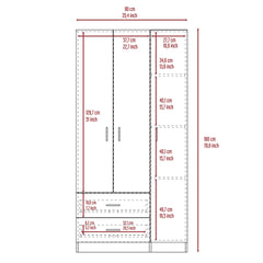 Eureka Three Door Armoire, Two Drawers, Rod