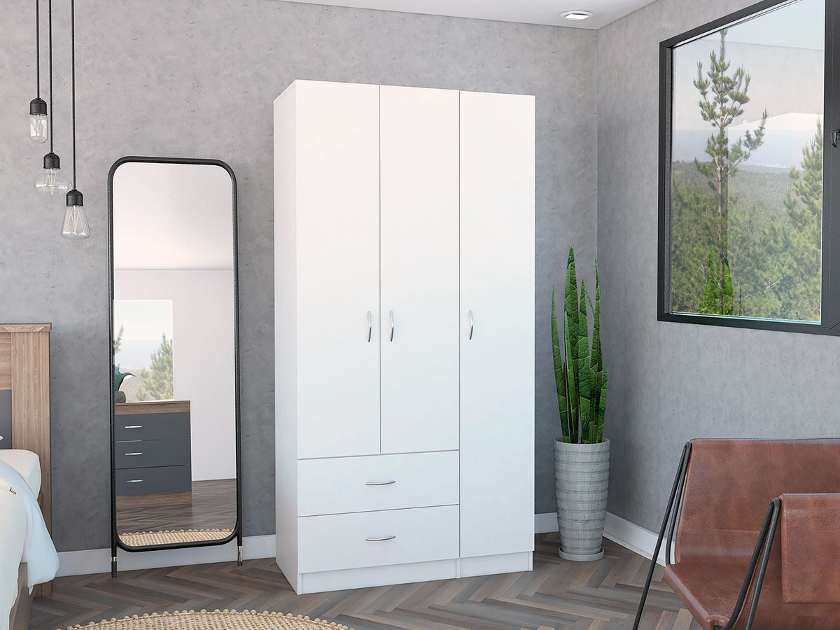 Eureka Three Door Armoire, Two Drawers, Rod