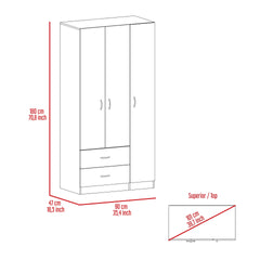 Eureka Three Door Armoire, Two Drawers, Rod