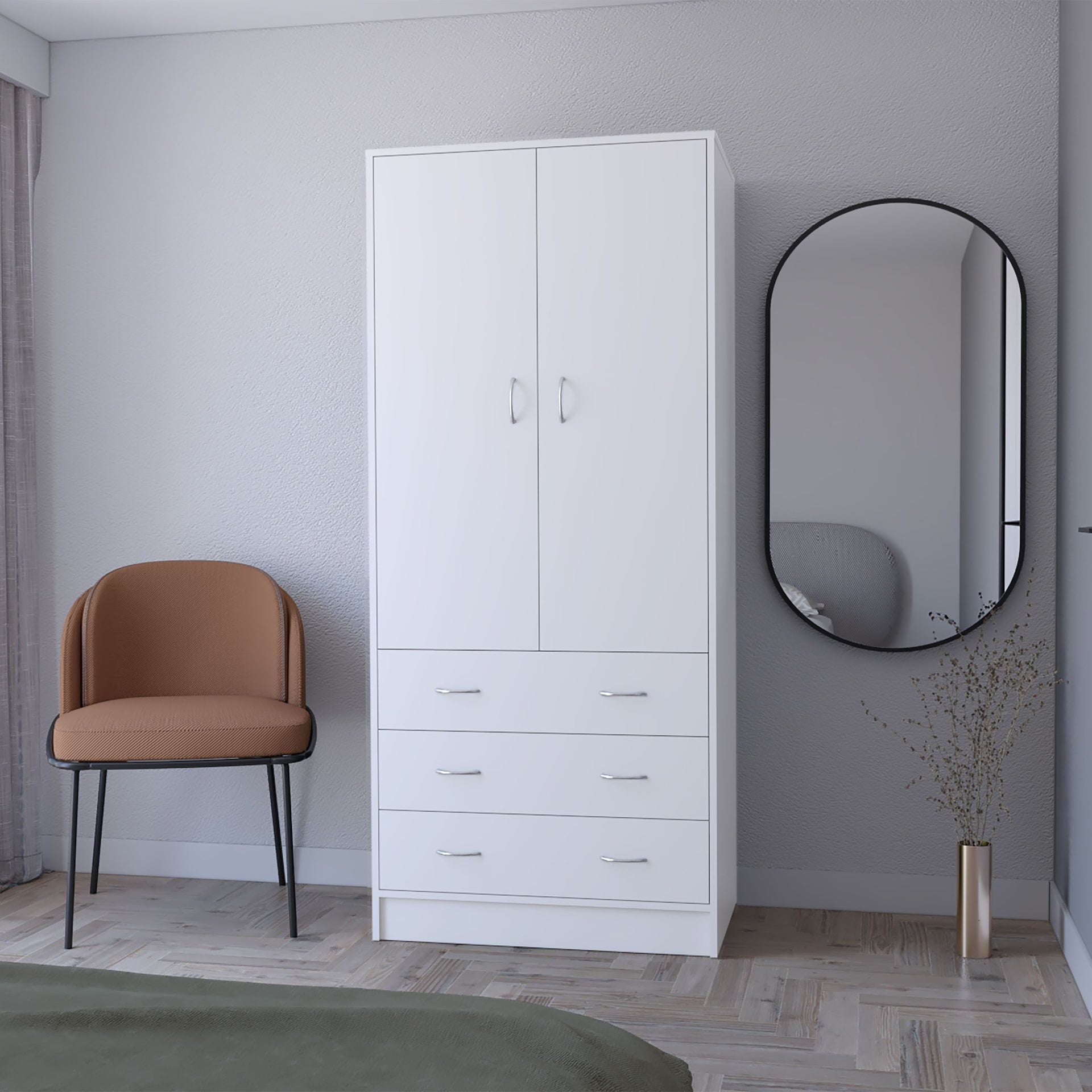 FM FURNITURE  Prescott Armoire, with 2 doors, 3 drawers and 1 hanging rod, White