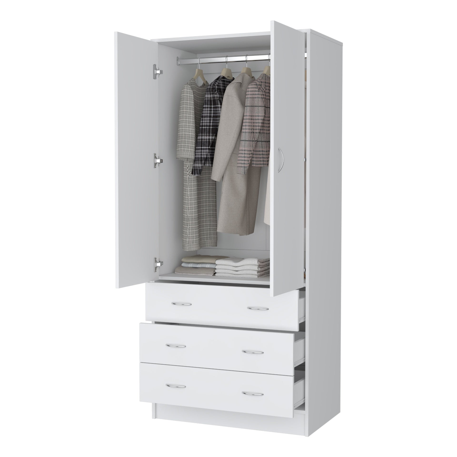 FM FURNITURE  Prescott Armoire, with 2 doors, 3 drawers and 1 hanging rod, White