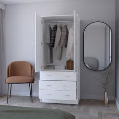 FM FURNITURE  Prescott Armoire, with 2 doors, 3 drawers and 1 hanging rod, White