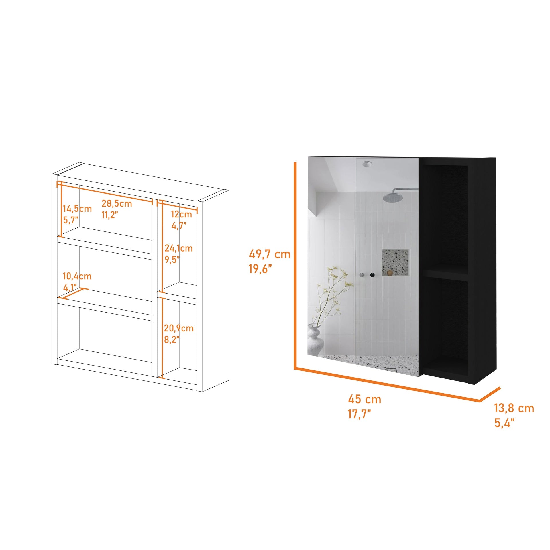 Lincoln Mirrored Medicine Cabinet, Five Interior Shelves