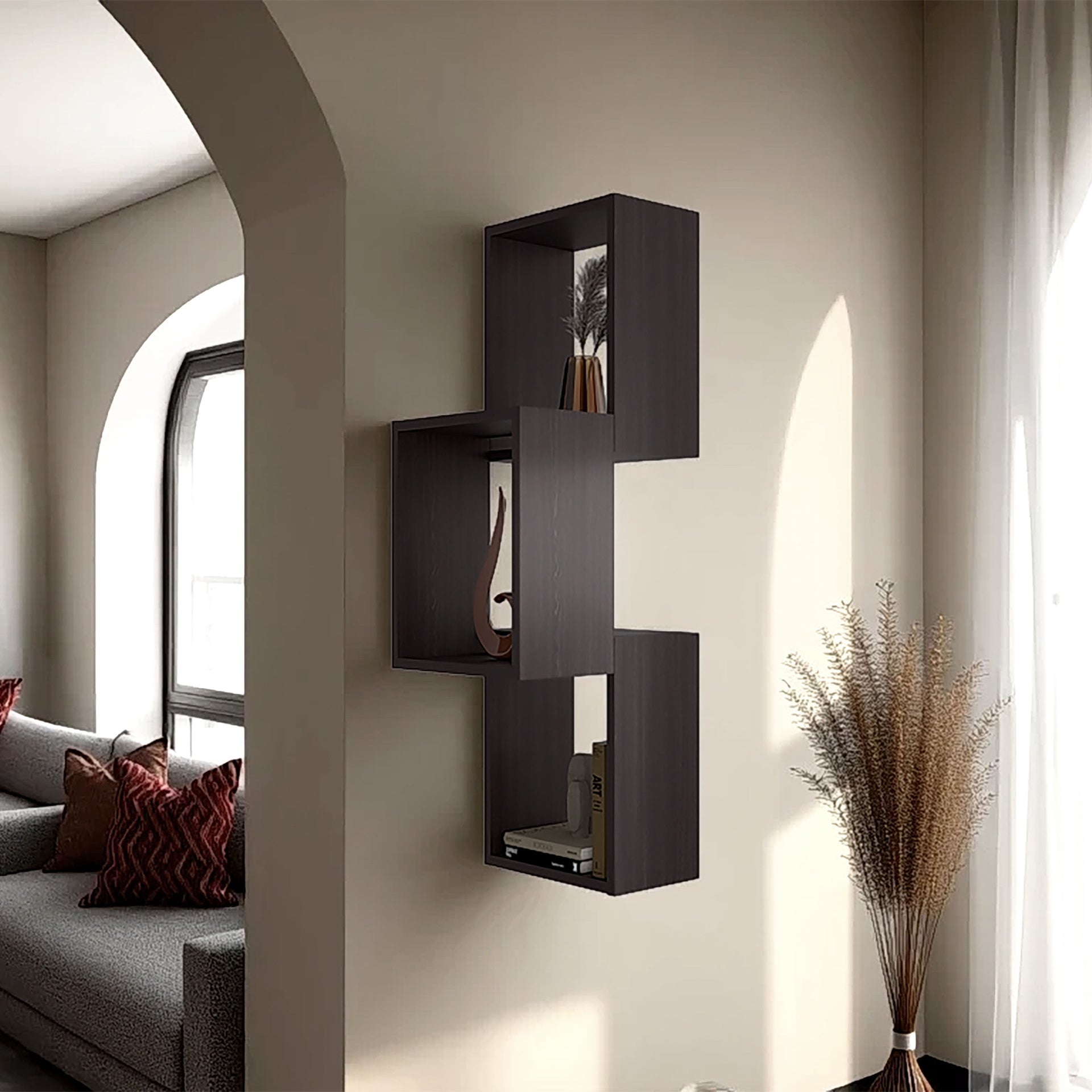 Stormi Wall-Mounted Geometric Shelf Unit, Wenge