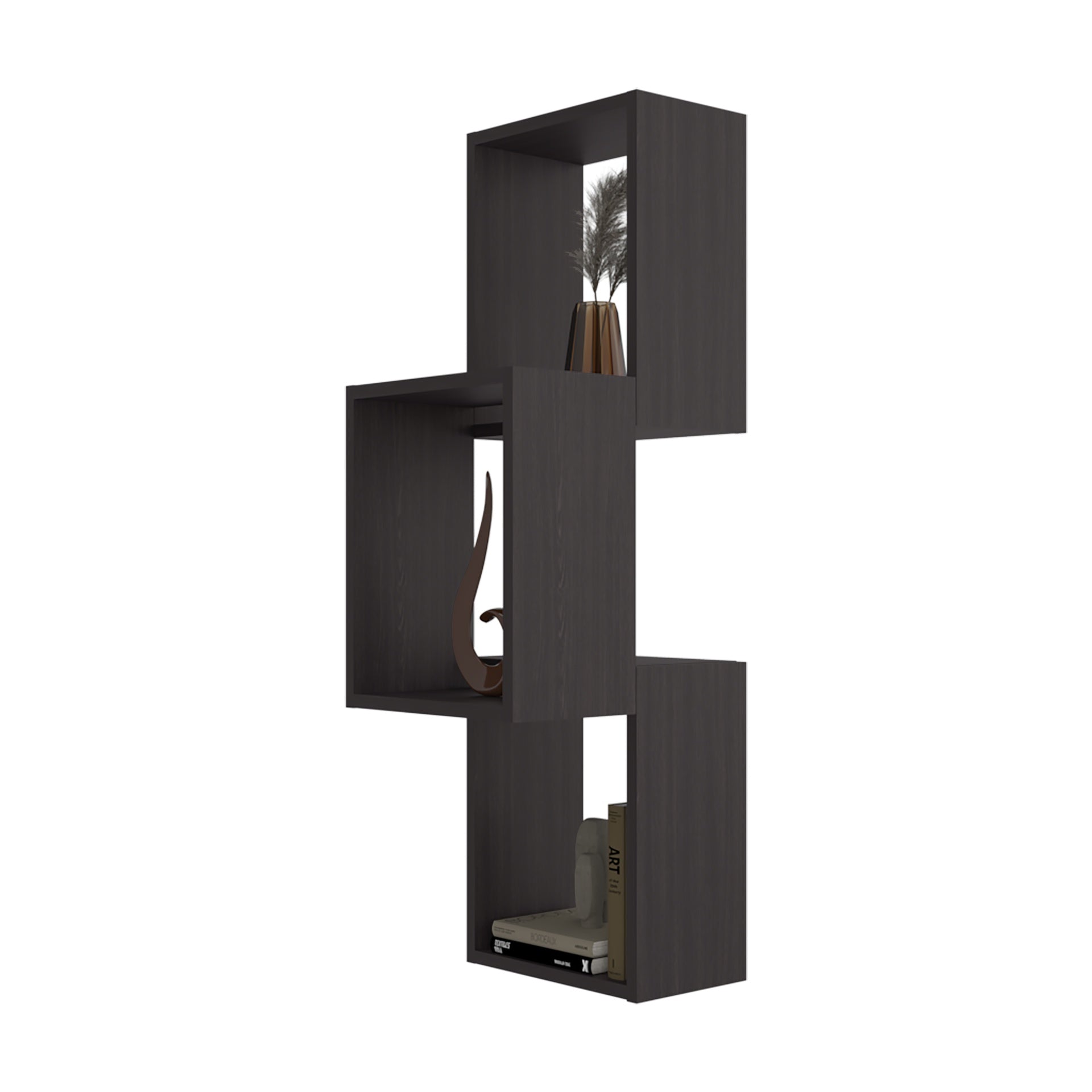 Stormi Wall-Mounted Geometric Shelf Unit, Wenge