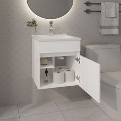 FM FURNITURE  Belle Bathroom Floating Vanity with Sink, 1 Door, White