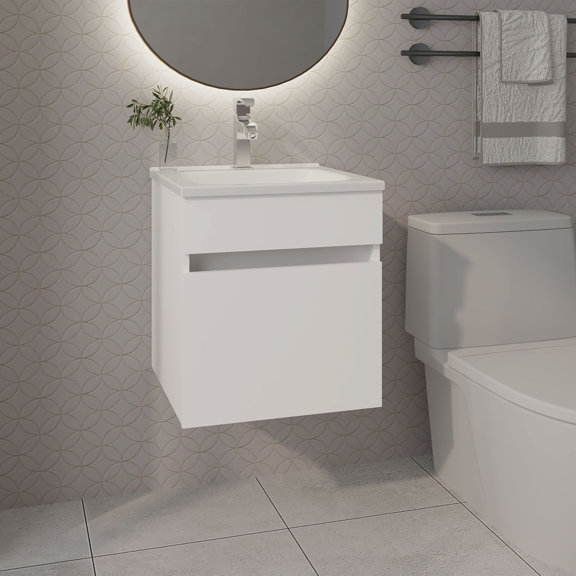FM FURNITURE  Belle Bathroom Floating Vanity with Sink, 1 Door, White