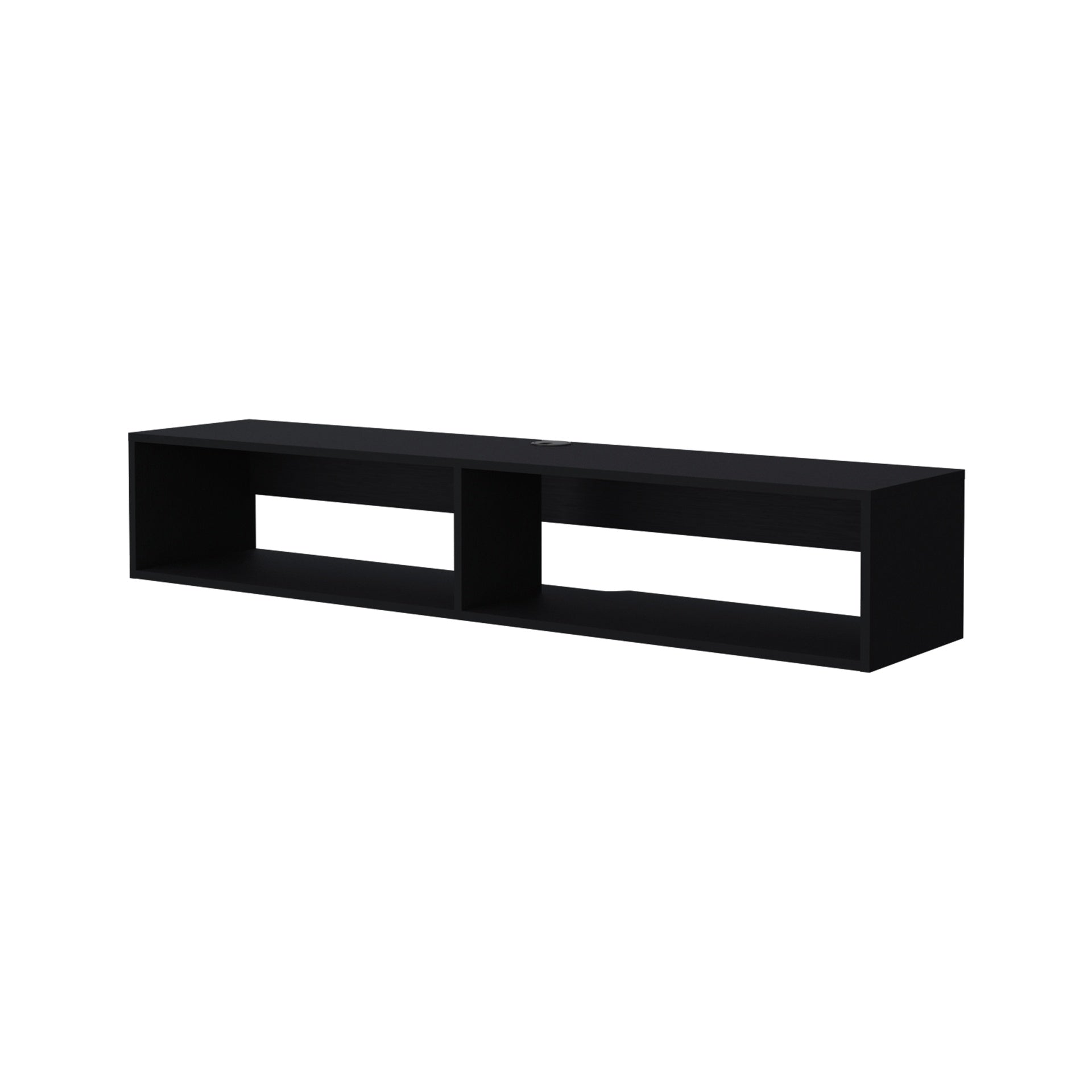 Central Floating media rack in melamine with two shelves,black
