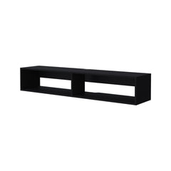 Central Floating media rack in melamine with two shelves,black